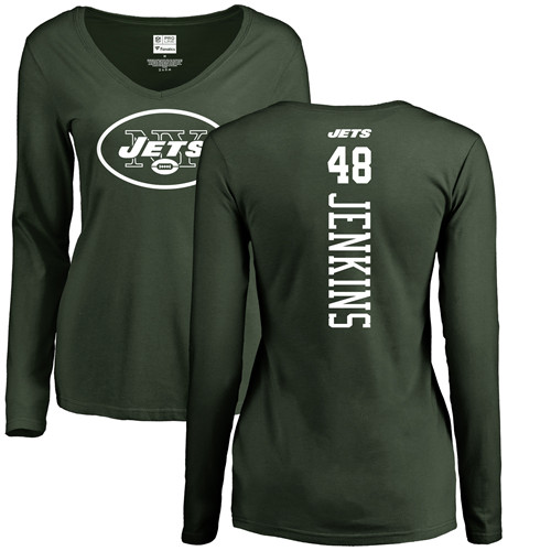 New York Jets Green Women Jordan Jenkins Backer NFL Football #48 Long Sleeve T Shirt